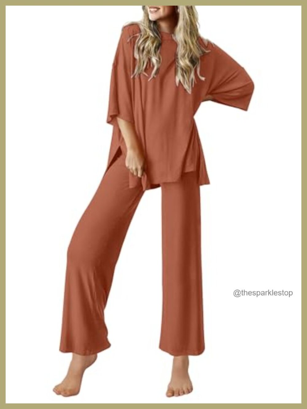 Womens 2 Piece Lounge Set Soft Short Sleeve Pajama Pants with Pockets
